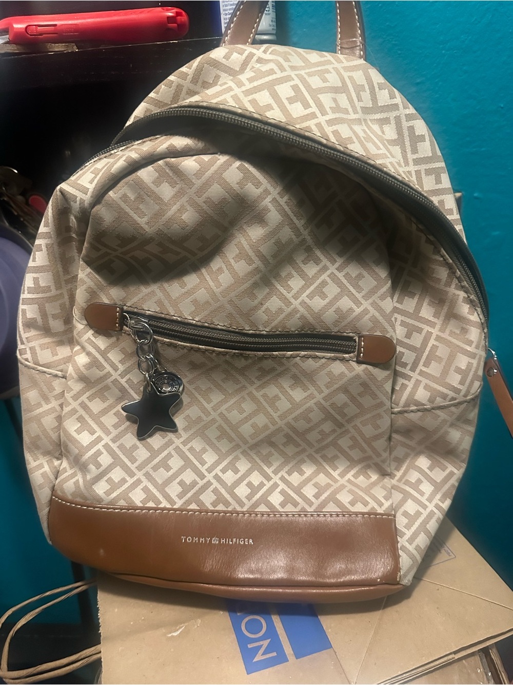 Tommy Hilfiger Beige & Brown Monogram Backpack